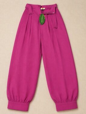 Farm Rio Pink 100% Linen Relaxed fit harem boho ballon pants belt NWT